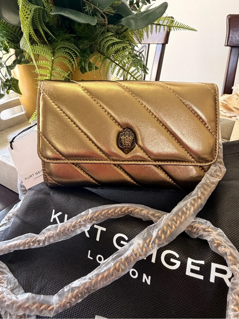 Kurt Geiger London SoHo Wallet on Chain BRONZE -NWT